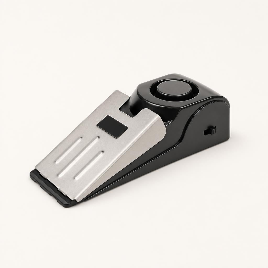 Xeravos DoorGuard door stop alarm, three-quarter view